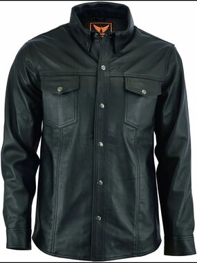 A&H Apparel Men's Black Leather Snap-Front Shirt Jacket - New medium M Size